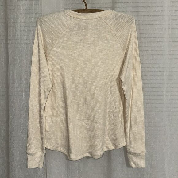 AE Heather Cream Crewneck Soft Plush Ribbed Long Sleeve Tee - Picture 7 of 16